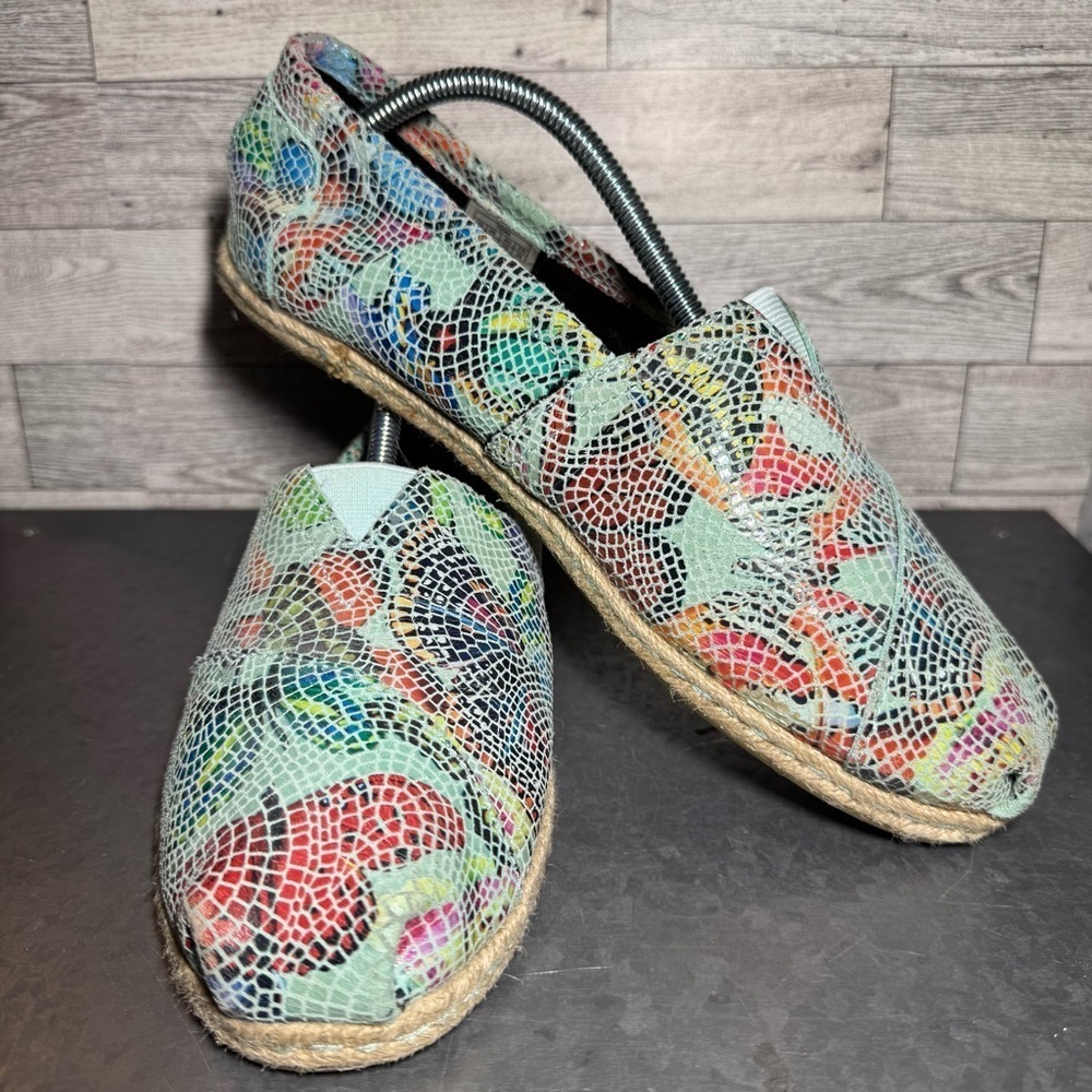 🌻 Toms Leather Alpargata Mosaic Butterfly Slip On Espadrille Flats 9